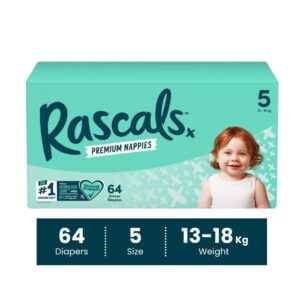 Rascals Premium Baby Tape Diapers Jumbo Box - Size 5, 13-18 kg, 64 Count