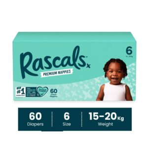Rascals Premium Baby Tape Diapers Jumbo Box - Size 6, 15-20 kg, 60 Count